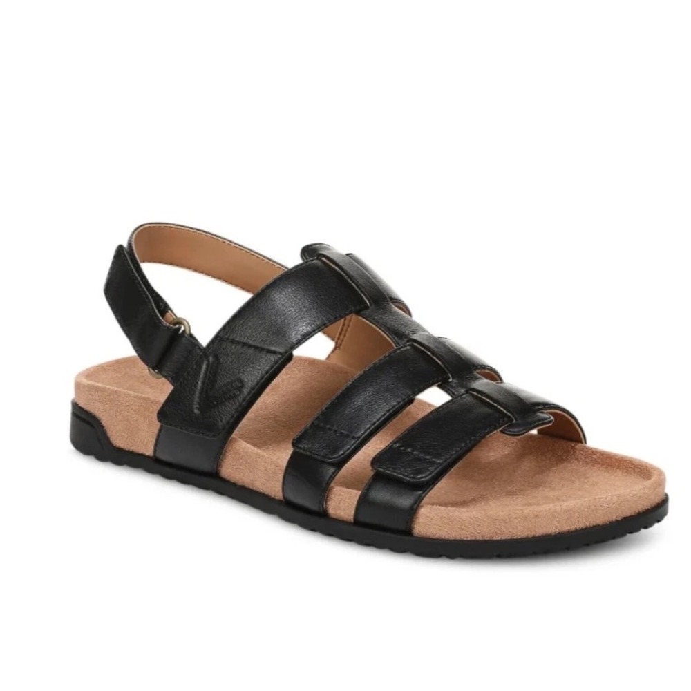 Vionic Harissa Black Leather Gladiator Eureka Sandals Women's Size 6.5